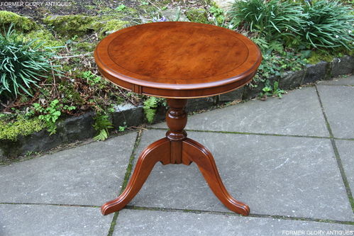 A YEW WOOD CROSS-BANDED BOX WOOD STRING INLAID COFFEE / WINE TABLE  / PLANT STAND