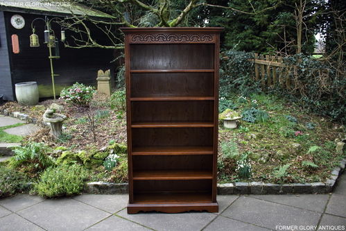 A WOOD BROTHERS OLD CHARM LIGHT OAK TALL OPEN BOOKCASE / BOOKSHELVES