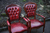 2 LEATHER CHESTERFIELD BUTTONED SPOON BACK ARMCHAIRS.
