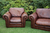 A LEATHER CHESTERFIELD SETTEE COUCH SOFA TWO PIECE SUITE ARMCHAIRS
