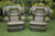 A PAIR OF CHESTERFIELD ANTIQUE GREEN LEATHER BUTTON BACK MONKS ARMCHAIRS.