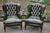 A PAIR OF ANDREW MUIRHEAD ANTIQUE GREEN LEATHER CHESTERFIELD BUTTON WING-BACK SOFA SUITE ARMCHAIRS.