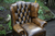 A FLEMING & HOWLAND BROWN / GOLD LEATHER CHESTERFIELD BUTTON WING-BACK SOFA SUITE ARMCHAIR.