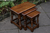 AN OLD CHARM WOOD BROTHERS NEST OF 3 LIGHT OAK COFFEE SIDE END OCCASIONAL LAMP TEA TABLES.