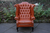 A TAN LEATHER CHESTERFIELD BUTTON WING-BACK SOFA SUITE EASY READING ARMCHAIR.