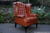 A TAN LEATHER CHESTERFIELD BUTTON WING-BACK SOFA SUITE EASY READING ARMCHAIR.