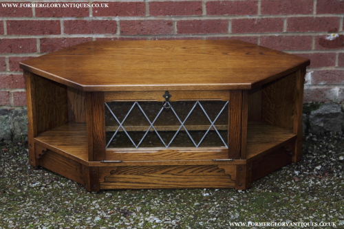 AN OLD MILL / OLD CHARM OAK CORNER TV HI-FI CABINET CUPBOARD BOOKCASE SHELVES TABLE STAND.