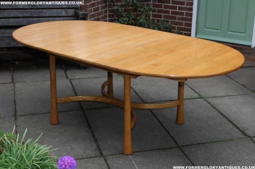 AN ERCOL SAVILLE SOLID LIGHT ELM ASH EXTENDING OVAL ONE LEAF DINING KITCHEN TABLE