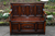 A CARVED OAK BOX SETTLE ARMCHAIR HALL MONKS SEAT BENCH PEW BLANKET CHEST