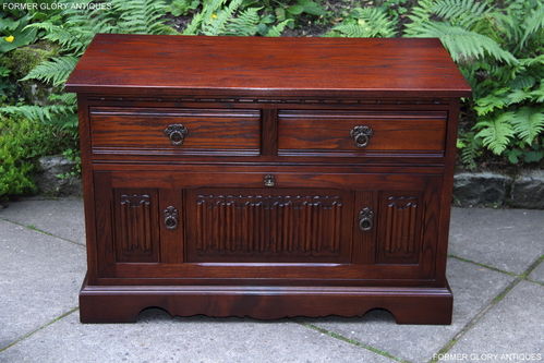 A WOOD BROTHERS OLD CHARM TUDOR BROWN CARVED OAK FILING CABINET