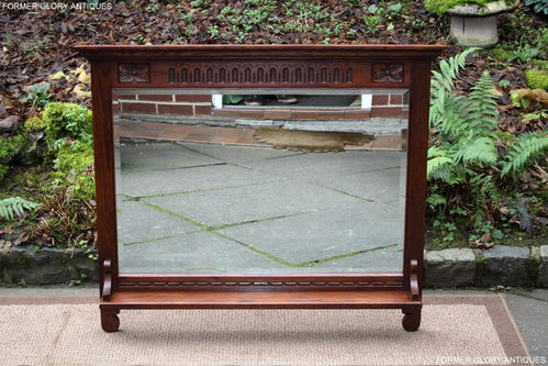 A WOOD BROTHERS OLD CHARM TUDOR BROWN CARVED OAK WALL / OVERMANTEL MIRROR