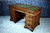 A WOOD BROTHERS OLD CHARM CARVED LIGHT OAK PEDESTAL WRITING DESK / TABLE / COMPUTER STAND