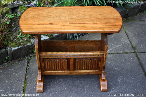 A WOOD BROTHERS OLD CHARM VINTAGE CARVED OAK MAGAZINE RACK / OCCASIONAL / COFFEE  TABLE