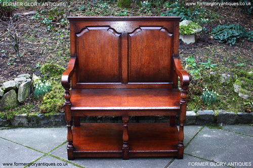 A TITCHMARSH AND GOODWIN SOLID OAK TAVERN SEAT / SETTLE / PEW / HALL ARMCHAIR / BENCH